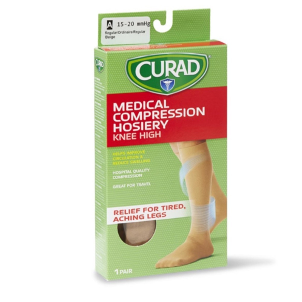 CURAD Medical Compression Hosiery Size F Beige Knee High 15-20mmHg Unisex